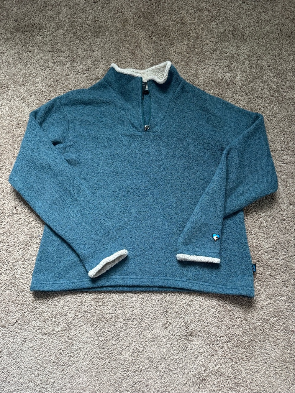 Kuhl Alpaca Fleece 1/4 Zip Mock Neck Sweater Womens XL Blue Hiking Outdoors Camp